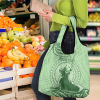 Personalised Hawaii Monk Seal Grocery Bag Polynesian Tattoo With Tropical Flowers - Green Pastel LT14 - Polynesian Pride
