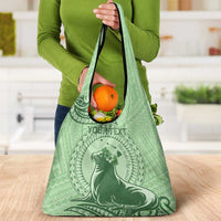 Personalised Hawaii Monk Seal Grocery Bag Polynesian Tattoo With Tropical Flowers - Green Pastel LT14 - Polynesian Pride