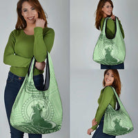 Personalised Hawaii Monk Seal Grocery Bag Polynesian Tattoo With Tropical Flowers - Green Pastel LT14 - Polynesian Pride
