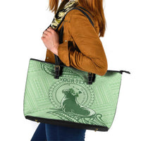 Personalised Hawaii Monk Seal Leather Tote Bag Polynesian Tattoo With Tropical Flowers - Green Pastel LT14 Green - Polynesian Pride