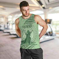 Personalised Hawaii Monk Seal Men Tank Top Polynesian Tattoo With Tropical Flowers - Green Pastel