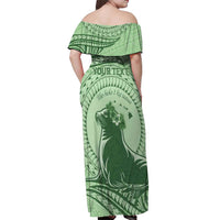 Personalised Hawaii Monk Seal Off Shoulder Maxi Dress Polynesian Tattoo With Tropical Flowers - Green Pastel