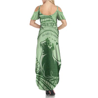 Personalised Hawaii Monk Seal Summer Maxi Dress Polynesian Tattoo With Tropical Flowers - Green Pastel