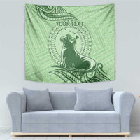 Personalised Hawaii Monk Seal Tapestry Polynesian Tattoo With Tropical Flowers - Green Pastel