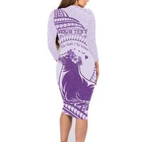 Personalised Hawaii Monk Seal Family Matching Long Sleeve Bodycon Dress and Hawaiian Shirt Polynesian Tattoo With Tropical Flowers - Purple Pastel LT14 - Polynesian Pride