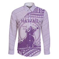 Personalised Hawaii Monk Seal Family Matching Short Sleeve Bodycon Dress and Hawaiian Shirt Polynesian Tattoo With Tropical Flowers - Purple Pastel LT14 Dad's Shirt - Long Sleeve Purple - Polynesian Pride