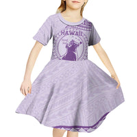 Personalised Hawaii Monk Seal Kid Short Sleeve Dress Polynesian Tattoo With Tropical Flowers - Purple Pastel