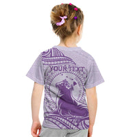 Personalised Hawaii Monk Seal Kid T Shirt Polynesian Tattoo With Tropical Flowers - Purple Pastel