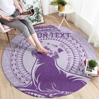 Personalised Hawaii Monk Seal Round Carpet Polynesian Tattoo With Tropical Flowers - Purple Pastel LT14 - Polynesian Pride