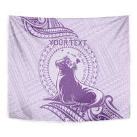 Personalised Hawaii Monk Seal Tapestry Polynesian Tattoo With Tropical Flowers - Purple Pastel