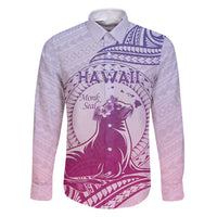 Personalised Hawaii Monk Seal Family Matching Long Sleeve Bodycon Dress and Hawaiian Shirt Polynesian Tattoo With Tropical Flowers - Purple Gradient LT14 Dad's Shirt - Long Sleeve Purple - Polynesian Pride