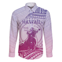 Personalised Hawaii Monk Seal Family Matching Puletasi and Hawaiian Shirt Polynesian Tattoo With Tropical Flowers - Purple Gradient
