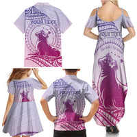Personalised Hawaii Monk Seal Family Matching Summer Maxi Dress and Hawaiian Shirt Polynesian Tattoo With Tropical Flowers - Purple Gradient LT14 - Polynesian Pride