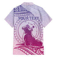 Personalised Hawaii Monk Seal Family Matching Summer Maxi Dress and Hawaiian Shirt Polynesian Tattoo With Tropical Flowers - Purple Gradient LT14 - Polynesian Pride