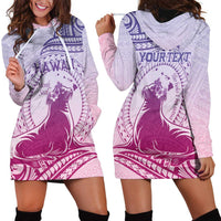 Personalised Hawaii Monk Seal Hoodie Dress Polynesian Tattoo With Tropical Flowers - Purple Gradient