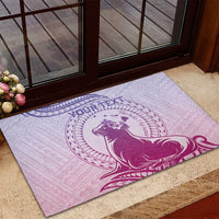 Personalised Hawaii Monk Seal Rubber Doormat Polynesian Tattoo With Tropical Flowers - Purple Gradient