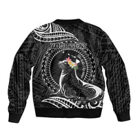 Personalised Hawaii Monk Seal Bomber Jacket Polynesian Tattoo With Tropical Flowers - Black