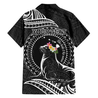 Personalised Hawaii Monk Seal Family Matching Long Sleeve Bodycon Dress and Hawaiian Shirt Polynesian Tattoo With Tropical Flowers - Black LT14 - Polynesian Pride