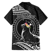 Personalised Hawaii Monk Seal Family Matching Short Sleeve Bodycon Dress and Hawaiian Shirt Polynesian Tattoo With Tropical Flowers - Black LT14 - Polynesian Pride