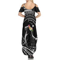 Personalised Hawaii Monk Seal Family Matching Summer Maxi Dress and Hawaiian Shirt Polynesian Tattoo With Tropical Flowers - Black LT14 - Polynesian Pride