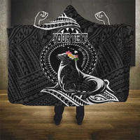 Personalised Hawaii Monk Seal Hooded Blanket Polynesian Tattoo With Tropical Flowers - Black LT14 - Polynesian Pride