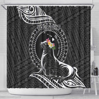 Personalised Hawaii Monk Seal Shower Curtain Polynesian Tattoo With Tropical Flowers - Black