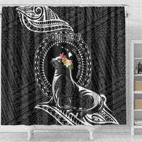 Personalised Hawaii Monk Seal Shower Curtain Polynesian Tattoo With Tropical Flowers - Black