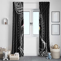 Personalised Hawaii Monk Seal Window Curtain Polynesian Tattoo With Tropical Flowers - Black