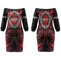 Aotearoa Ngapuhi Personalised Couples Matching Off The Shoulder Long Sleeve Dress and Hawaiian Shirt Maori Iwi Poutama Puhoro Tattoo