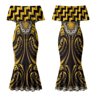 Aotearoa Ngati Porou Personalised Couples Matching Mermaid Dress and Hawaiian Shirt Maori Iwi Poutama Puhoro Tattoo