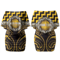 Aotearoa Ngati Porou Personalised Family Matching Off Shoulder Short Dress and Hawaiian Shirt Maori Iwi Poutama Puhoro Tattoo