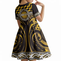 Aotearoa Ngati Porou Personalised Kid Short Sleeve Dress Maori Iwi Poutama Puhoro Tattoo