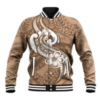 Polynesia Baseball Jacket Plumeria With Tribal Pattern Brown Pastel Vibes LT14 Unisex Brown - Polynesian Pride