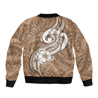 Polynesia Sleeve Zip Bomber Jacket Plumeria With Tribal Pattern Brown Pastel Vibes LT14 - Polynesian Pride
