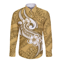 Polynesia Long Sleeve Button Shirt Plumeria With Tribal Pattern Yellow Pastel Vibes LT14 Unisex Yellow - Polynesian Pride