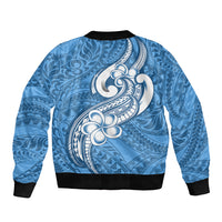 Polynesia Bomber Jacket Plumeria With Tribal Pattern Blue Pastel Vibes LT14 - Polynesian Pride