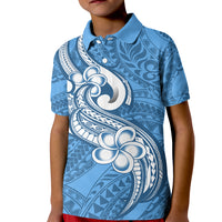 Polynesia Kid Polo Shirt Plumeria With Tribal Pattern Blue Pastel Vibes LT14 Kid Blue - Polynesian Pride