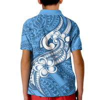 Polynesia Kid Polo Shirt Plumeria With Tribal Pattern Blue Pastel Vibes LT14 - Polynesian Pride