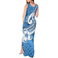 Polynesia Tank Maxi Dress Plumeria With Tribal Pattern Blue Pastel Vibes LT14 - Polynesian Pride