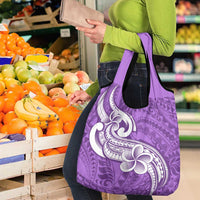 Polynesia Grocery Bag Plumeria With Tribal Pattern Purple Pastel