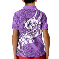 Polynesia Kid Polo Shirt Plumeria With Tribal Pattern Purple Pastel Vibes LT14 - Polynesian Pride