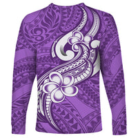 Polynesia Long Sleeve Shirt Plumeria With Tribal Pattern Purple Pastel Vibes LT14 - Polynesian Pride