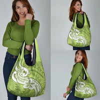 Polynesia Grocery Bag Plumeria With Tribal Pattern Green Pastel