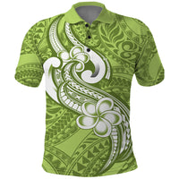 Polynesia Polo Shirt Plumeria With Tribal Pattern Green Pastel Vibes LT14 Green - Polynesian Pride