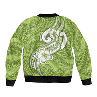 Polynesia Sleeve Zip Bomber Jacket Plumeria With Tribal Pattern Green Pastel Vibes LT14 - Polynesian Pride