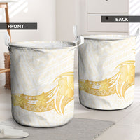 Polynesia White Sunday Laundry Basket Polynesian Tattoo Plumeria Hibiscus Gold