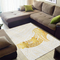 Polynesia White Sunday Area Rug Polynesian Tattoo Plumeria Hibiscus Gold