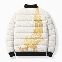 Polynesia White Sunday Bomber Puffer Jacket Polynesian Tattoo Plumeria Hibiscus Gold