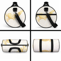 Polynesia White Sunday Duffle Bag Polynesian Tattoo Plumeria Hibiscus Gold