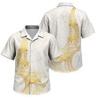 Polynesia White Sunday Family Matching Tank Maxi Dress and Hawaiian Shirt Polynesian Tattoo Plumeria Hibiscus Gold